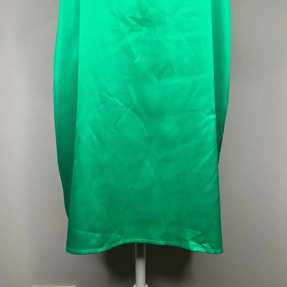 Women's Kelly Green Satin Nightgown Lace Trim Babydoll Sz M Fairy Y2K Jewel Tone